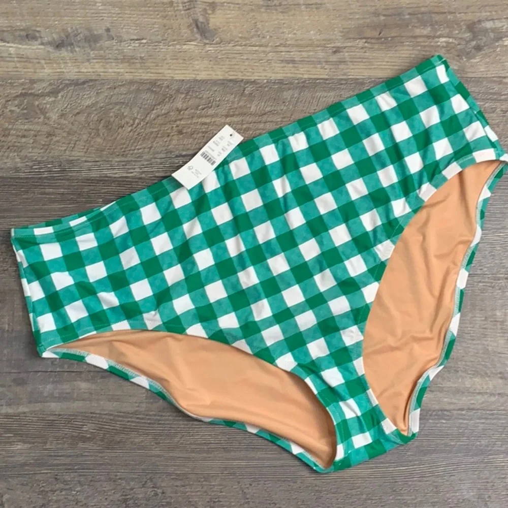 J.Crew Size 3X High-Rise Full-Coverage‎ Bikini Bottom in Gingham Green NEW